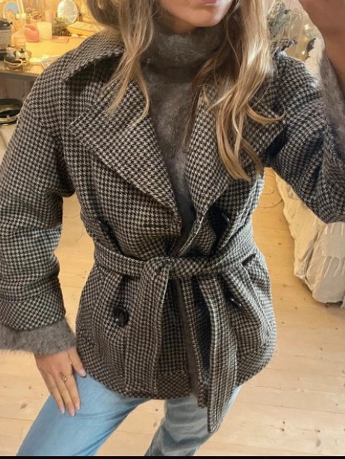 Trekvartsärmad rutig kappa - 2