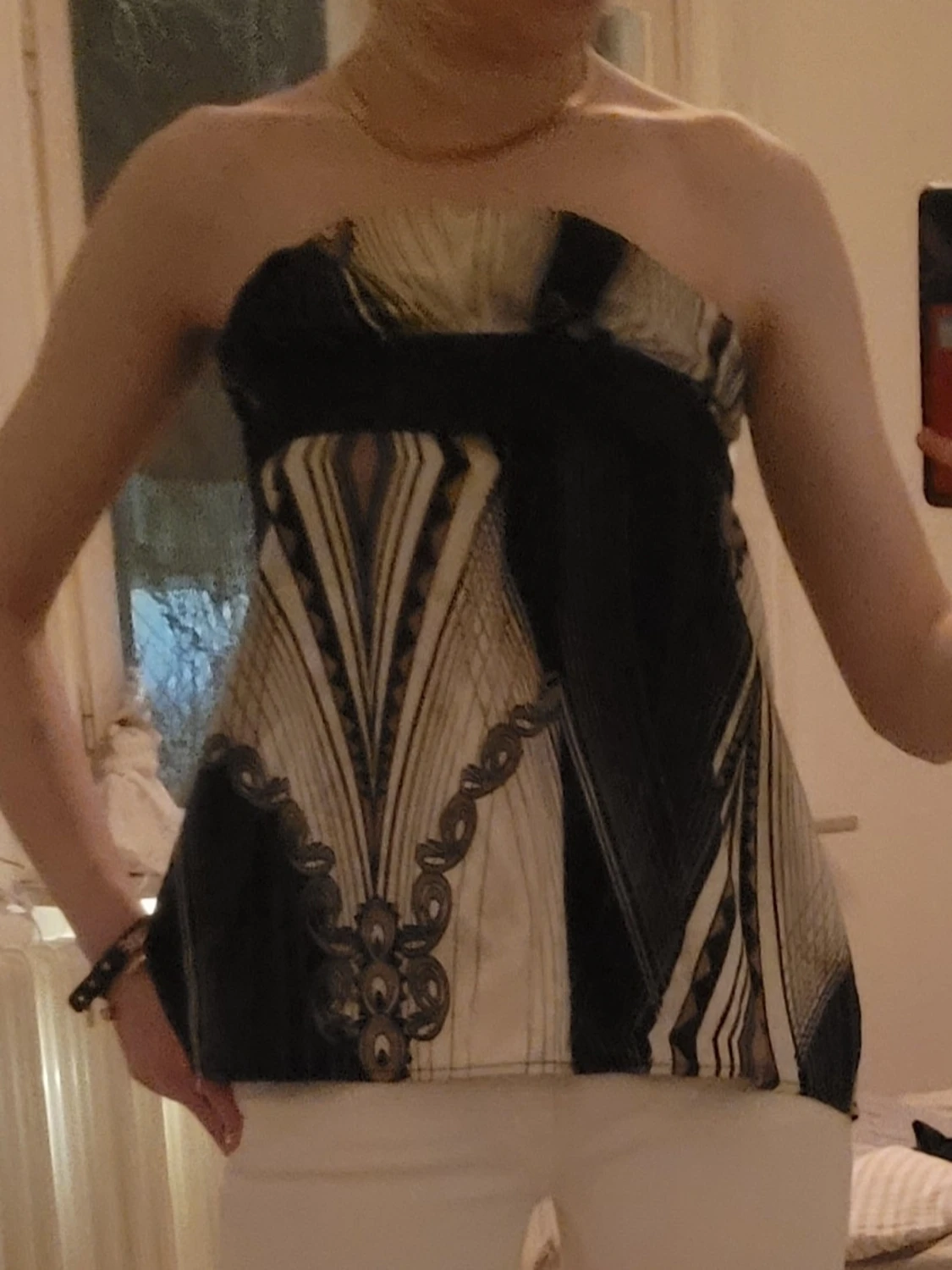 Mönstrad bandeau tubtopp med knyt - 4