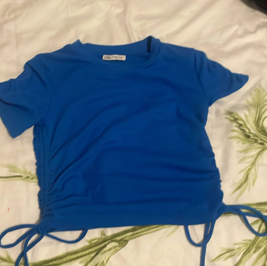 Blå ribbad croppad topp från Zara - 3