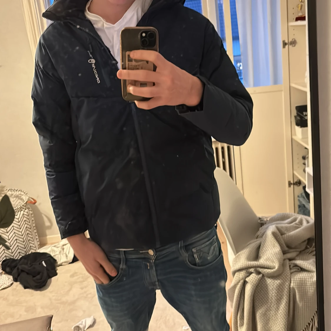 Mörkblå Sail Racing dunjacka med huva - 4