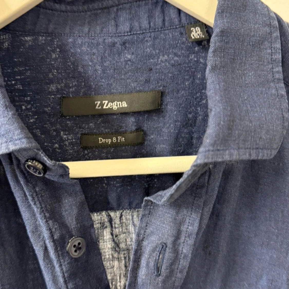 Blå linneskjorta Z Zegna Drop 8 Fit - 1