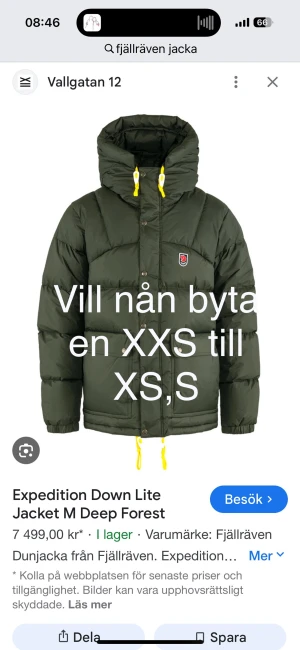 Grön Fjällräven Expedition dunjacka - Undrar om nån vill byta sin mörkgröna Fjällräven Expedition . Jag har en grön i xxs och vill ha en större model för den oversise looken. Storleken jag har sitter som en S. Skriv om du är intresserad för att byta 