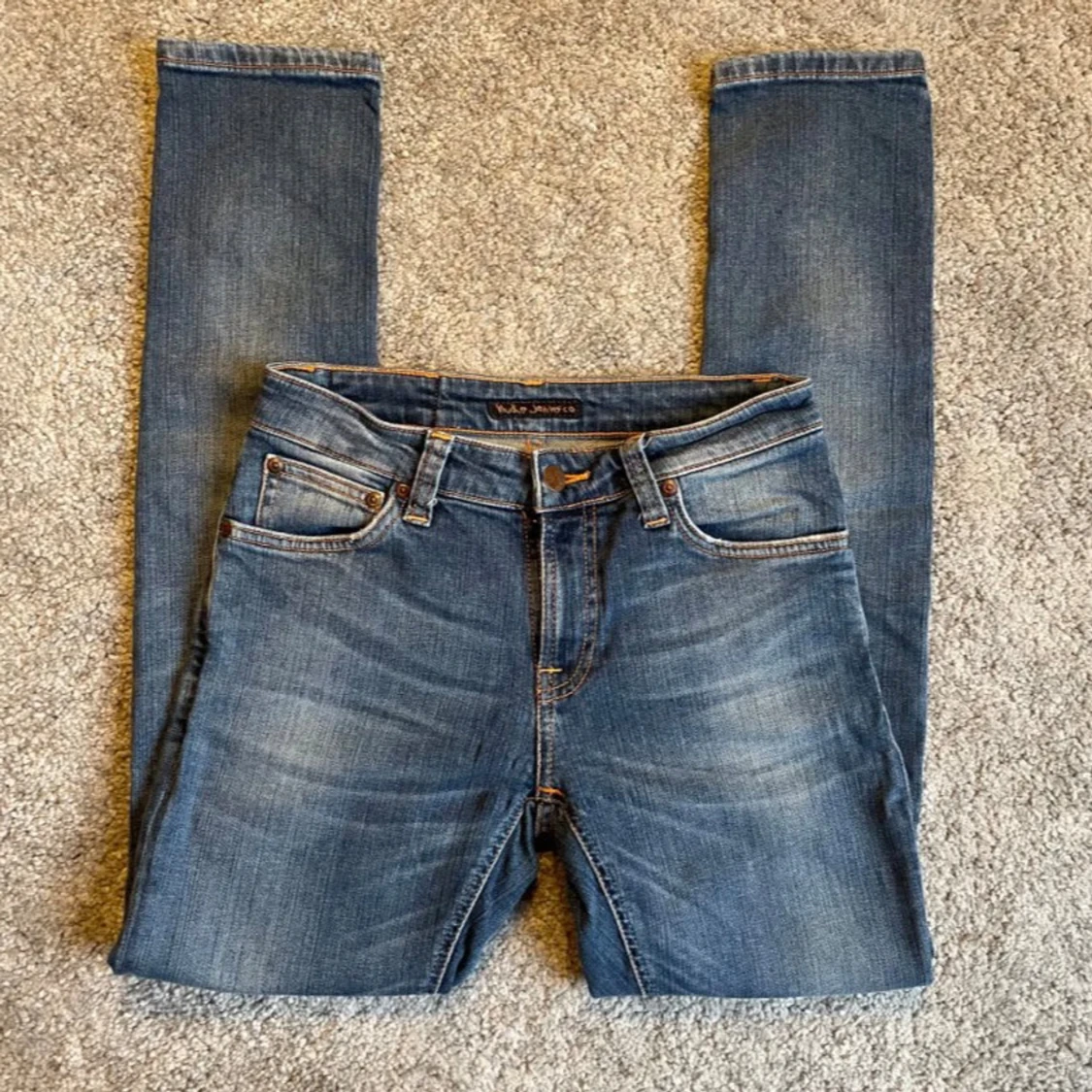 Blå Nudie skinny lin - 1