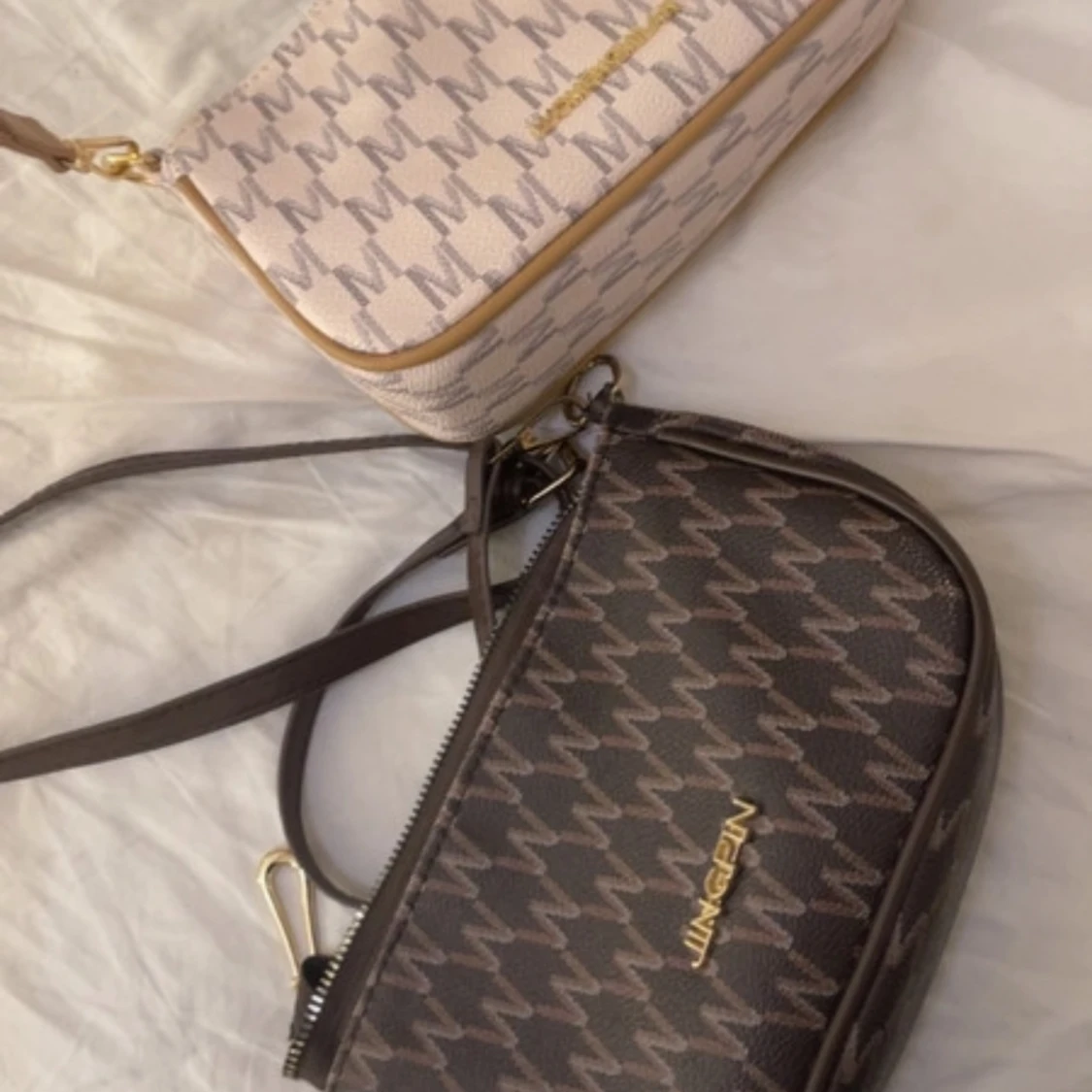 Brun axelväska från Jingpin med mönster - 4