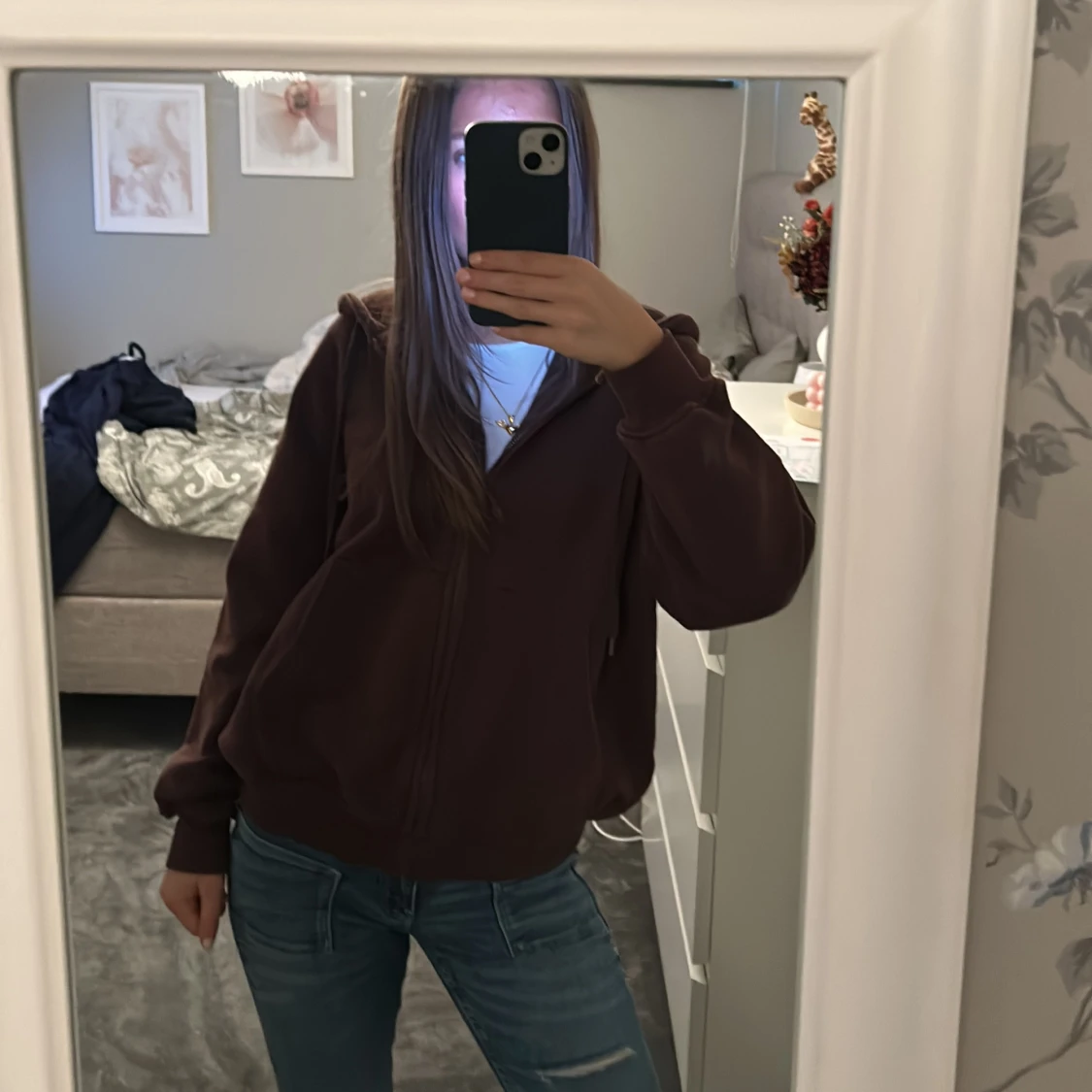 Mörkbrun hoodie med dragkedja - 1