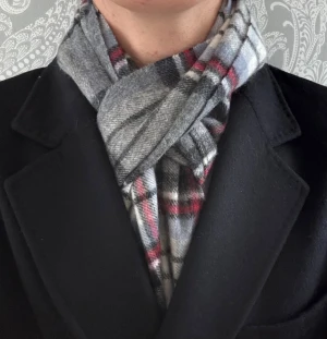 Burberry Scarf (ÄKTA) - Snygg och mjuk halsduk från Burberry i klassiskt rutigt mönster. Halsduken är lång med tunna fransar i ändarna och passar perfekt till en jacka, kappa eller rock.  Halsduken är varm och skön. Elegant, skönt och sotifistikerat.   ✅ Skick: 8,5/10 🧵Material: Fin ull 🎨 Färg: Grå (men även röd och vit) ✨Tidlös och snygg scarf med fint och välbehandlat material   ‼️Skickas samma dag eller dagen efter köpet genomförs‼️