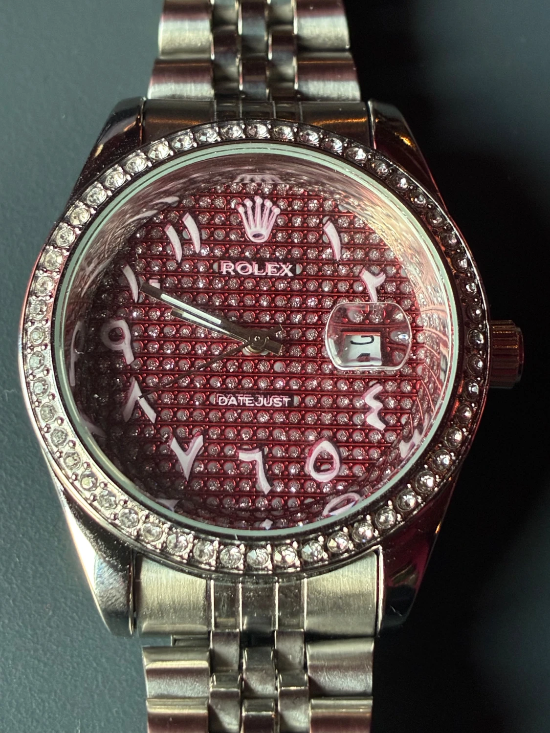 RolexDatejust silver/röd glittrig klocka - 3