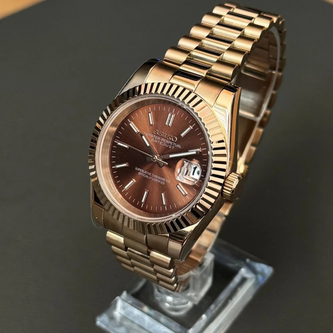Seikmod Datejust brun urtavla guldarmband - 3