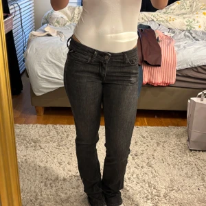 Replay svarta bootcut jeans - Säljer ett par svarta jeans från Replay med klassisk femficksdesign och bootcut-snitt. Jeansen har låg midja och är tillverkade i ett stretchigt jeanstyg. Dom är lite långa för mig som är 164 cm lång. Dom är väldigt bra skick och kostar nya 1199kr men säljer dom väldigt billigt för att jag vill få dom sålt så snabbt som möjligt.