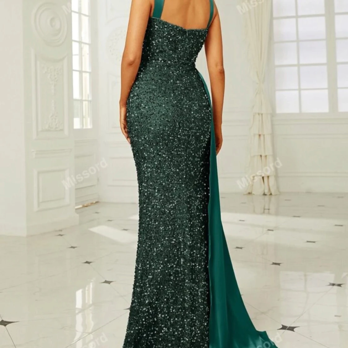 Grön glittrig långklänning Miss Ord - 1