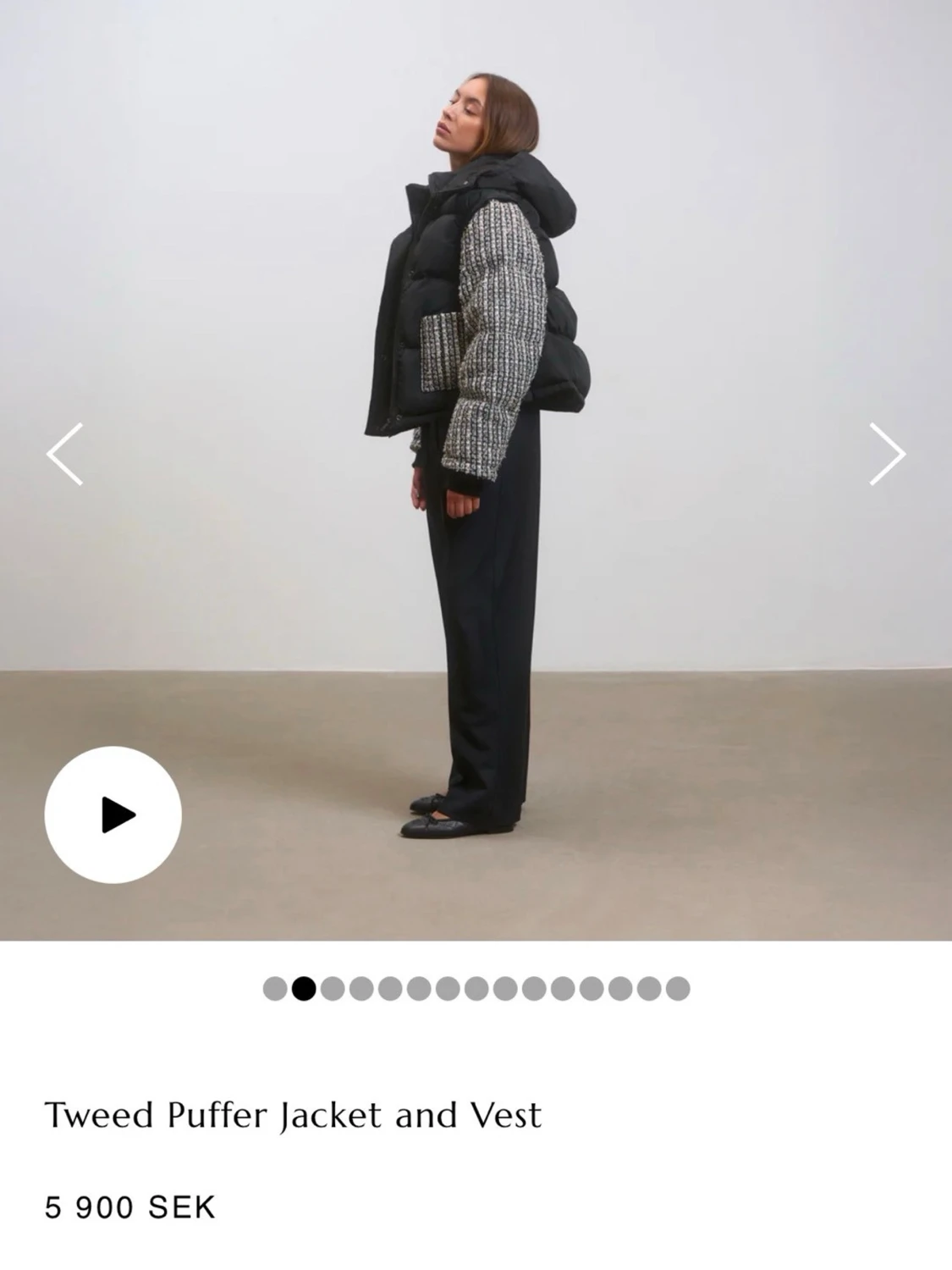 CLOEYS Svart tweed pufferjacka med huva/ väst - 3