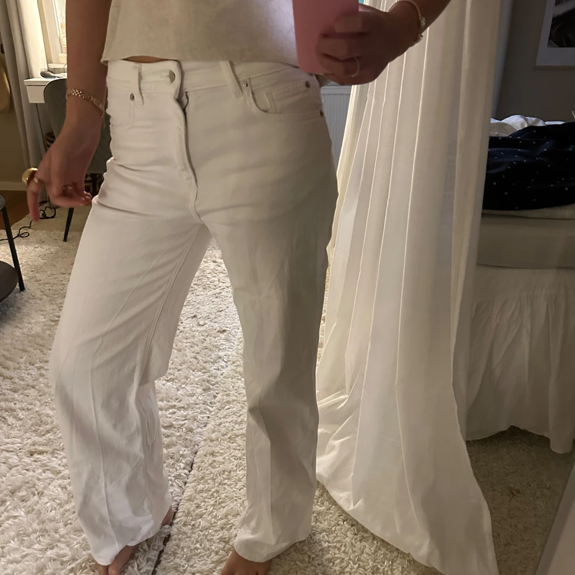 Vita raka jeans med hög midja - 2