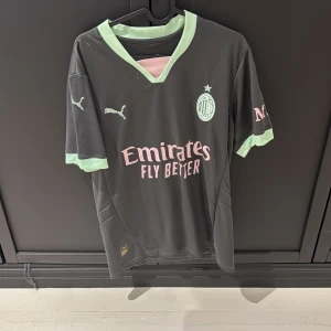 AC Milan fotbollströja Loftus-Cheek - AC Milan matchtröja från Puma med Loftus-Cheek och nummer 8 på ryggen. Tröjan är mörkgrå med ljusgröna detaljer vid krage och ärmslut samt rosa tryck. Tillverkad i lätt och ventilerande material, perfekt för fotbollsplanen.