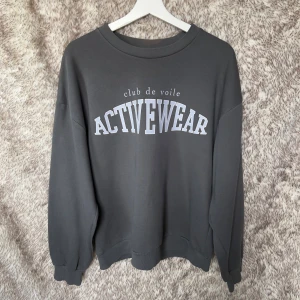 Grå sweatshirt från Gina Tricot L - Grå sweatshirt från Gina Tricot med tryck framtill. Lite missfärgning på kragen baktill annars väldigt fin.