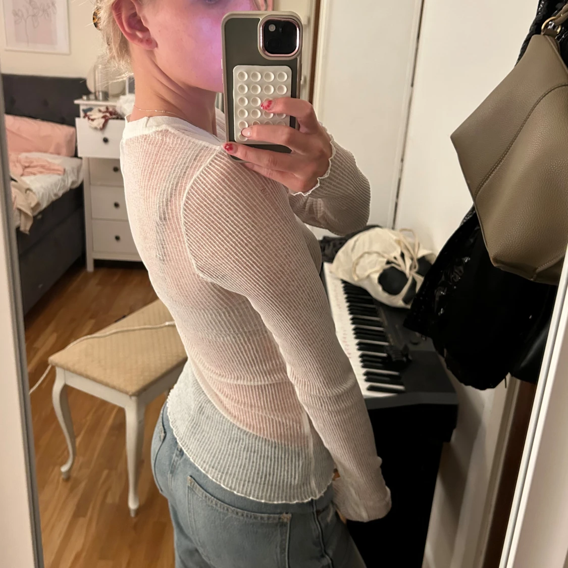 Vit ribbad långärmad topp H&M - 2