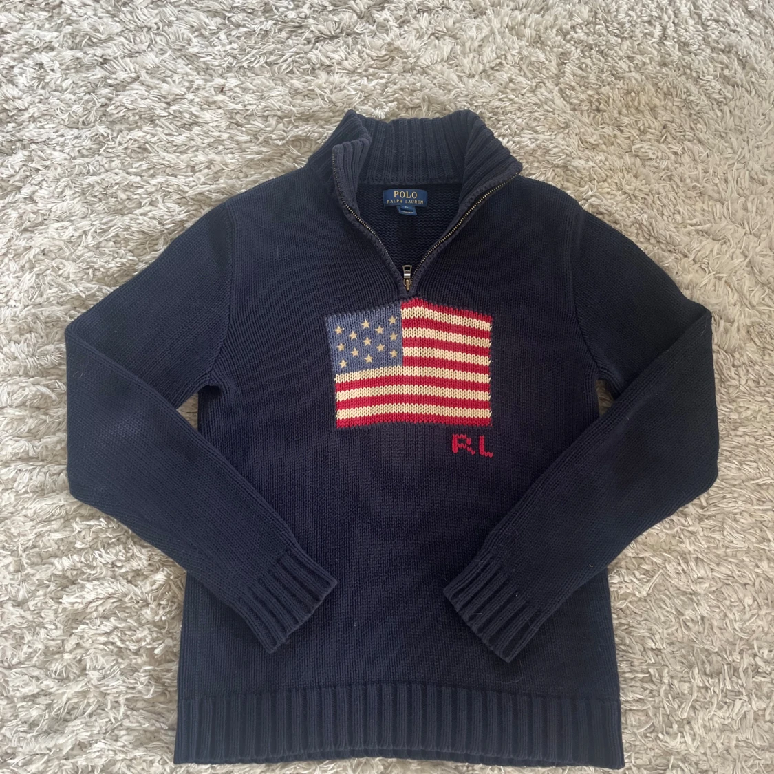 Mörkblå stickad tröja Polo Ralph Lauren