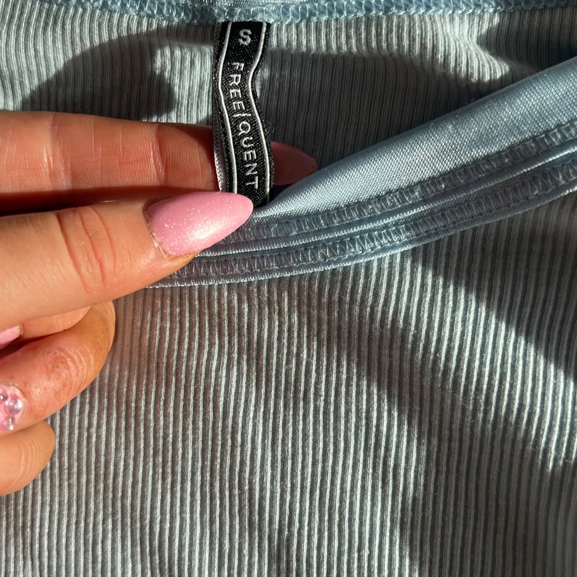 Ljusblå ribbad långärmad tröja S - 1