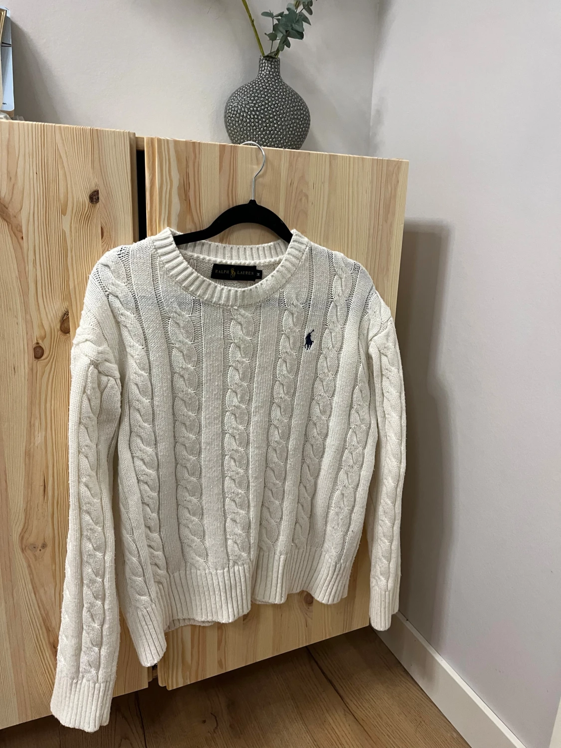 Vit kabelstickad tröja Ralph Lauren