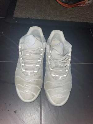 Vita Air Max Plus skor - Säljer mina snygga air Max plus skor eftersom att dem inte riktigt är min stil längre. Köpte dem i Frankrike för 180 euro motsvarande 2000kr. Dem är riktigt bekväma med luftdempning i sulan. Dem är inte tvättade men blir som gott som nya efter tvätt. 