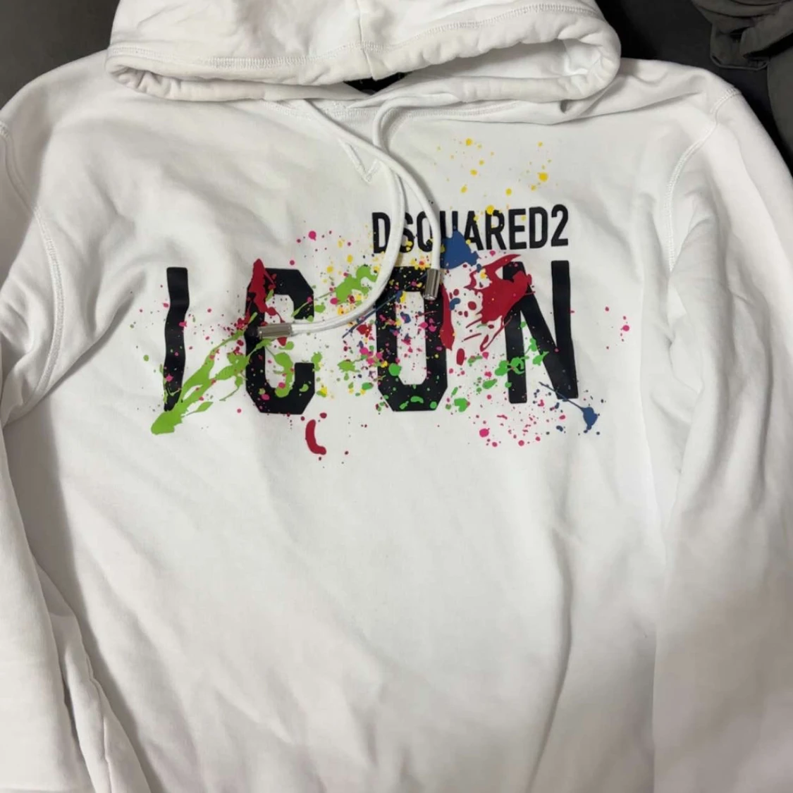 Vit hoodie Dsquared2 ICON färgstänk