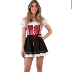 Rutig kortklänning med snörning - Säljer denna dirndl klänningen från temashop. Perfekt för temafest den är normal i storlek, använd 1 gång