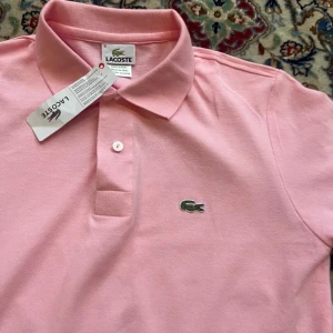 Rosa pikétröja från Lacoste - Snygg rosa pikétröja från Lacoste med klassisk krage och två knappar framtill. Ikoniska krokodilloggan broderad på bröstet. Tillverkad i mjuk bomull, perfekt för en fräsch och sportig look.Pris kan diskuteras vid snabb affär 