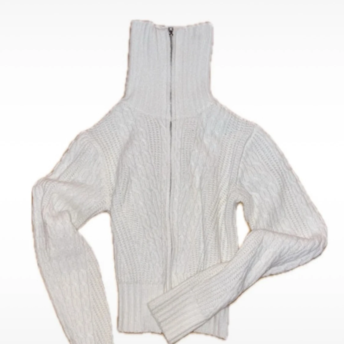 Vit stickad kofta med dragkedja - 1