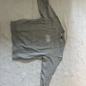 Grå sweatshirt med Detroit-tryck - Grå sweatshirt med stort vitt Detroit-tryck på ryggen och mindre logga framtill. Klassisk rund halsringning och långa ärmar. Mjuk och skön i bomullsmix, perfekt för chill dagar eller streetstyle. Ribbstickade muddar vid ärmslut och nederkant. Knappt använd i storleken M Pris kan diskuteras