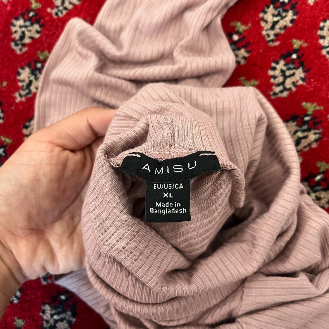 Rosa ribbad polotröja från Amisu XL - 3