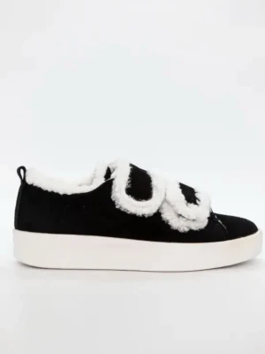Duffy sneakers  - Unika svarta sneakers med vit fuskpäls längs kardborrebanden och runt kanten