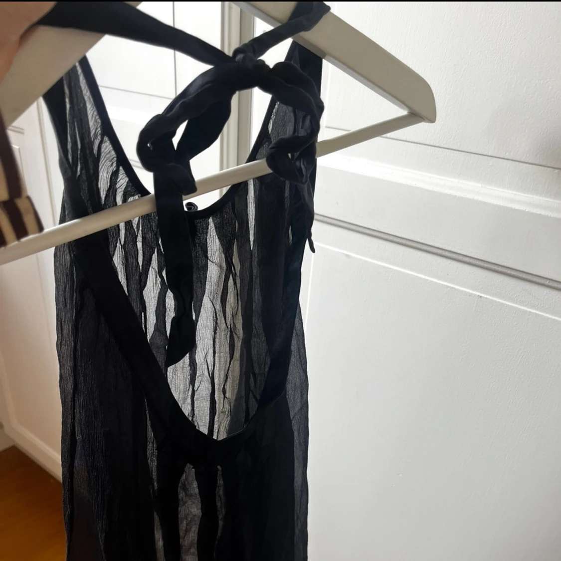 Svart transparent klänning linne topp/ nattlinne med spets - 1