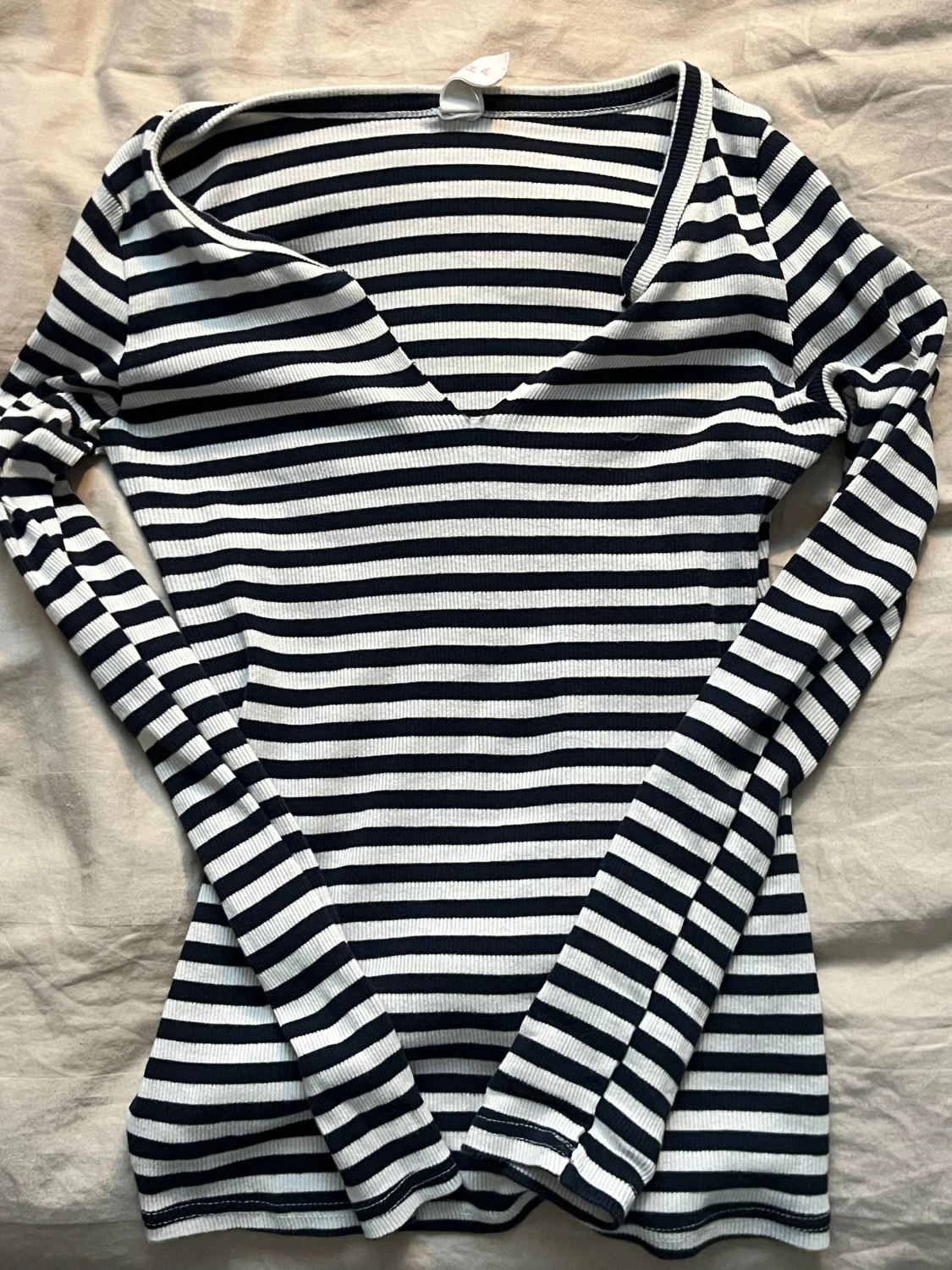 Randig ribbad långärmad topp - 2