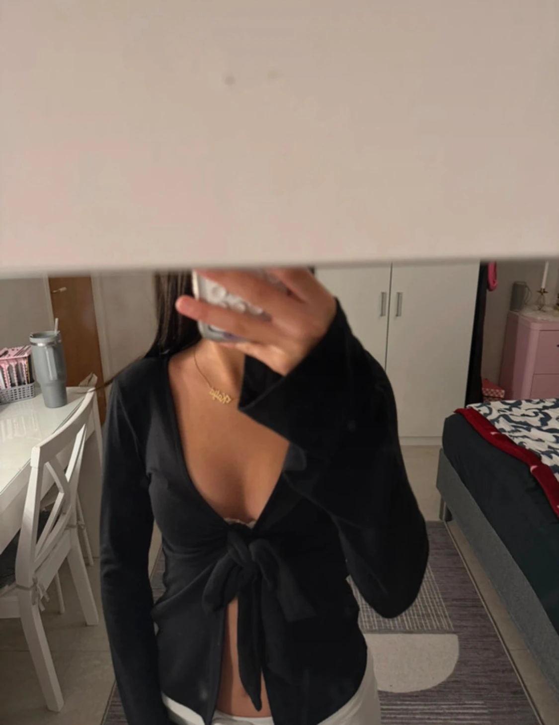 Svart omlottopp med knyt framtill - 1