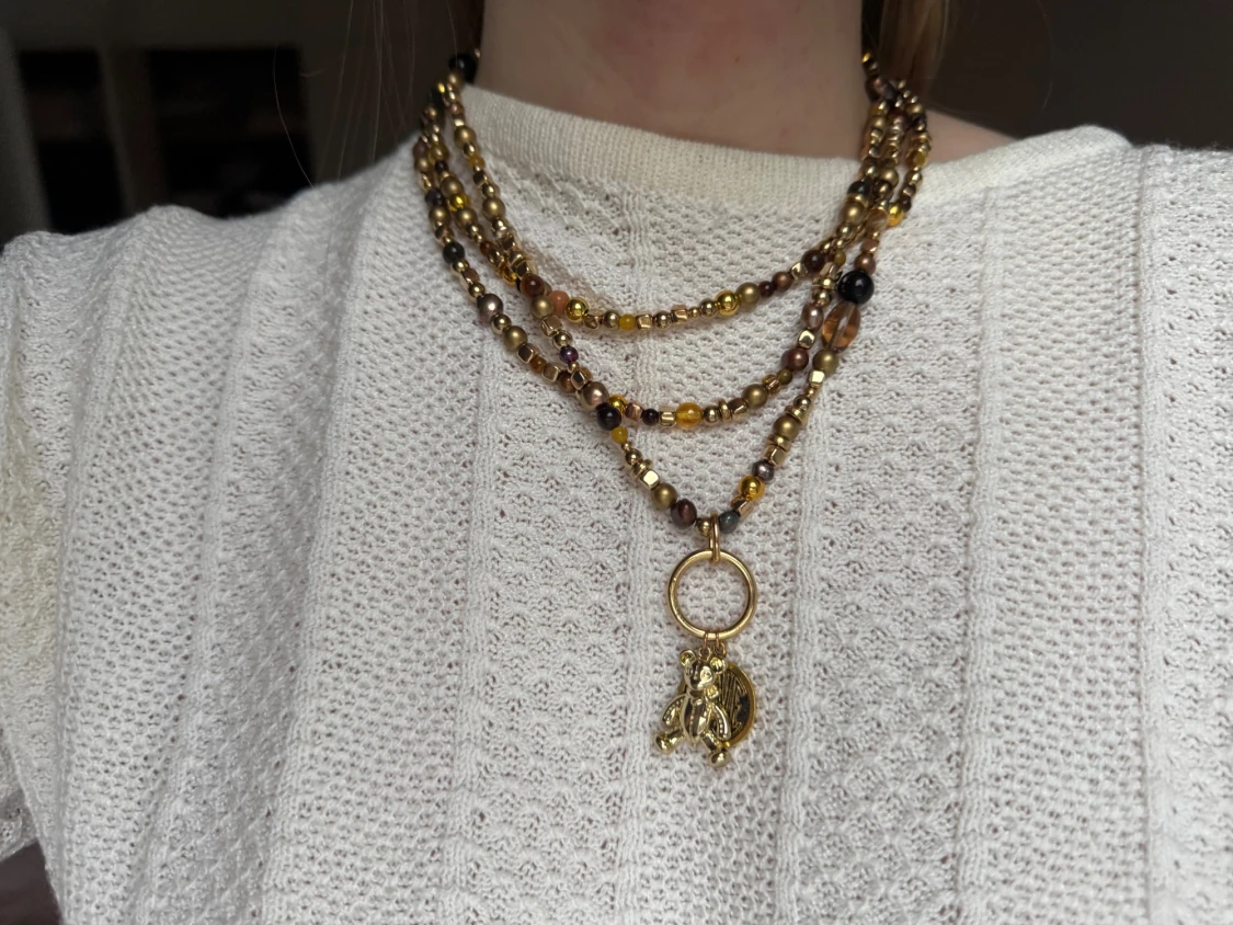 Handgjort vintage pärlhalsband med hänge - 2