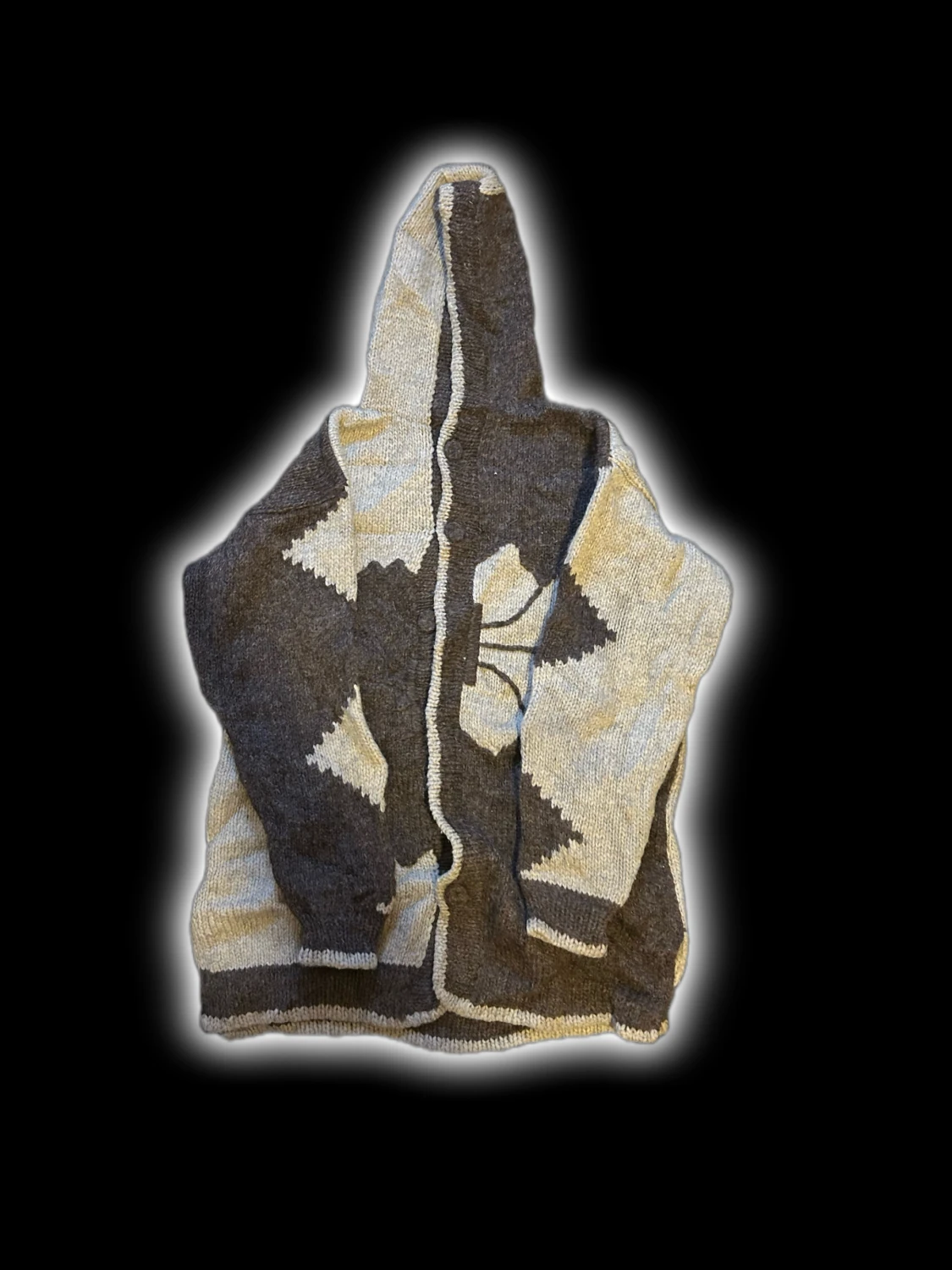 Brun och beige stickad hoodie med blommor