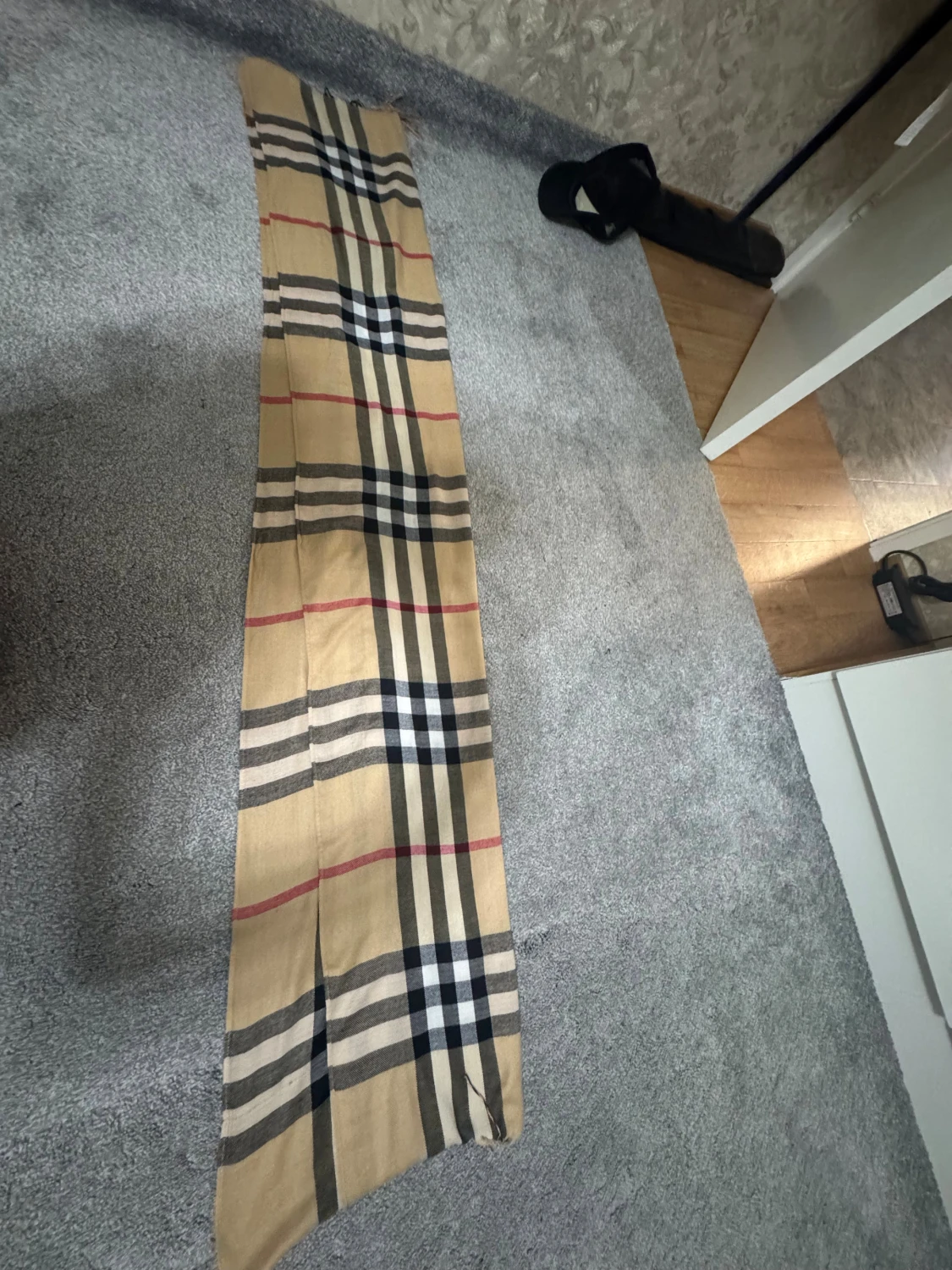 Beige rutig halsduk med fransar - 5