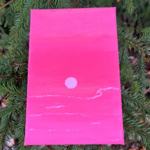 Tavla  - Egengjord tavla med solnedgångs-motiv i rosa och vita färger🌸🌅☀️Färgen stämmer bäst på 2:a och 5:e bilden