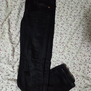 Svarta jeansbyxor från 157, S - Svarta jeansbyxor från 157 i storlek S. Klassisk femficksmodell med dragkedja och knapp framtill, samt detaljer i kopparfärg. Byxorna har rak passform och är tillverkade i jeansmaterial med en mörk ton. Perfekt för dig som gillar stilrena och enkla jeans.