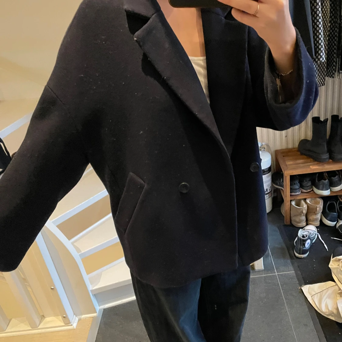 Mörkblå ullkappa från Lindex - 1