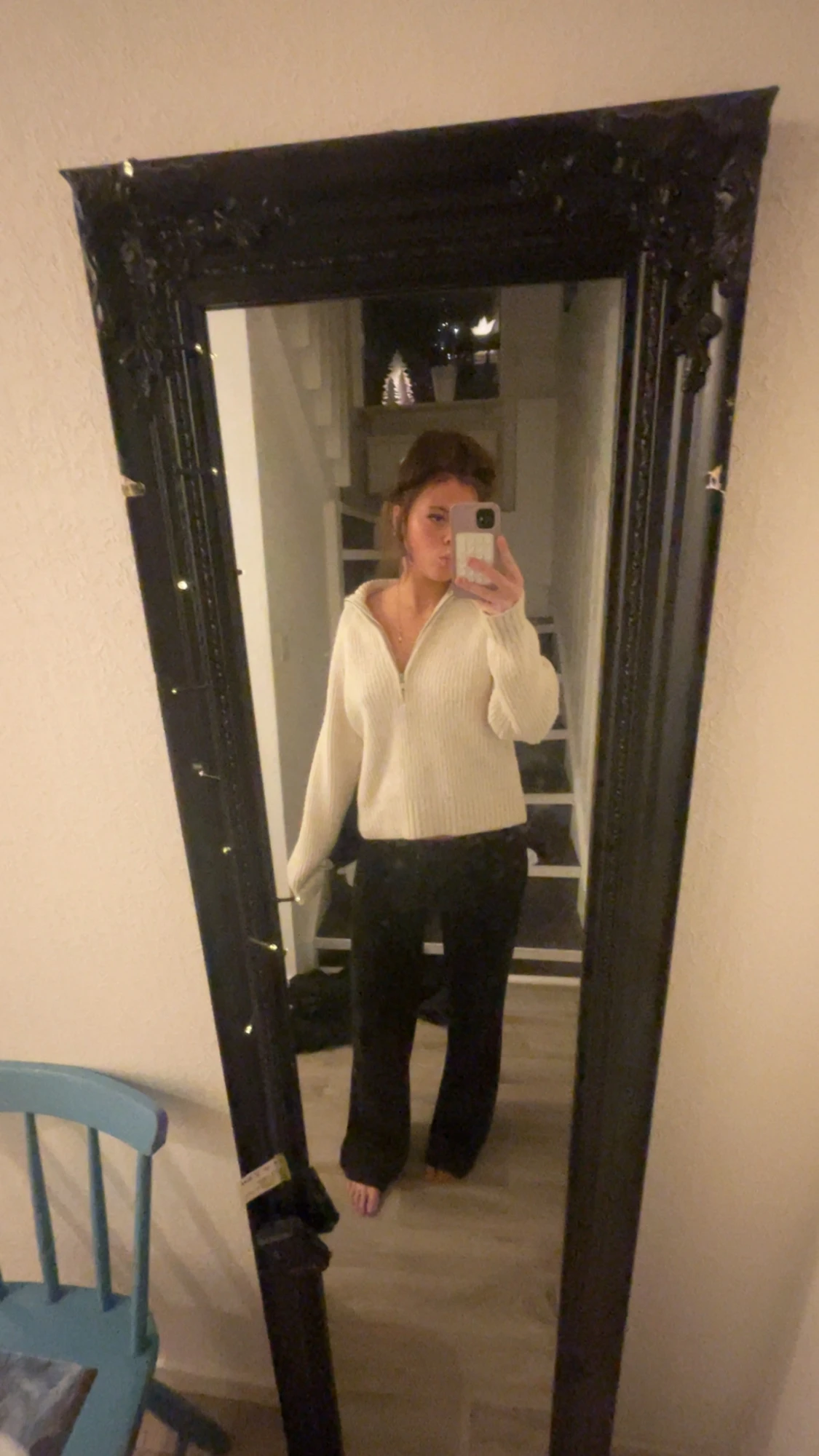 Beige stickad half zip tröja - 1