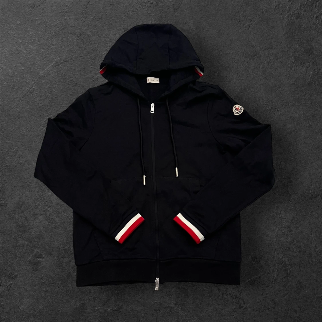 Mörkblå Moncler Zip Hoodie Storlek L (Passar Bättre Som Medium)