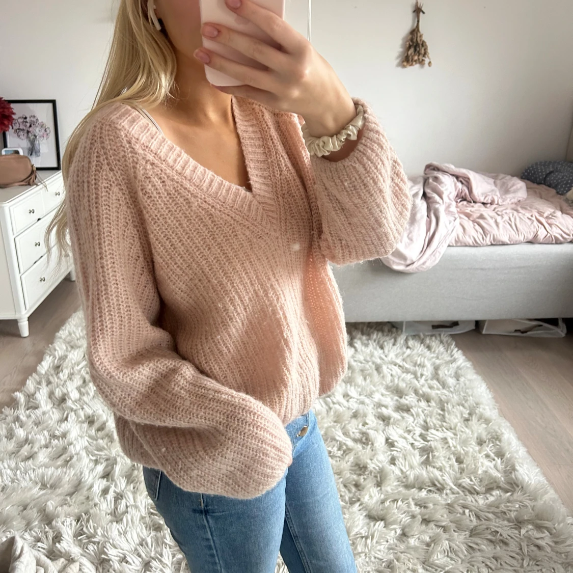 Stickad v- ringad tröja - 1