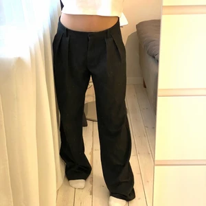 Gråa kostymbyxor zara - INTRESSEKOLL på dessa så fina mörkgrå lågmidjade kostymbyxor från zara! Säljs inte längre någonstans! Midjemått 40cm, innerben 85cm, sitter snyggt oversize på mig som brukar ha 36 och är ca 168! Perfekta nu till sommaren! Skriv för frågor, mått eller fler bilder!💕💕💞
