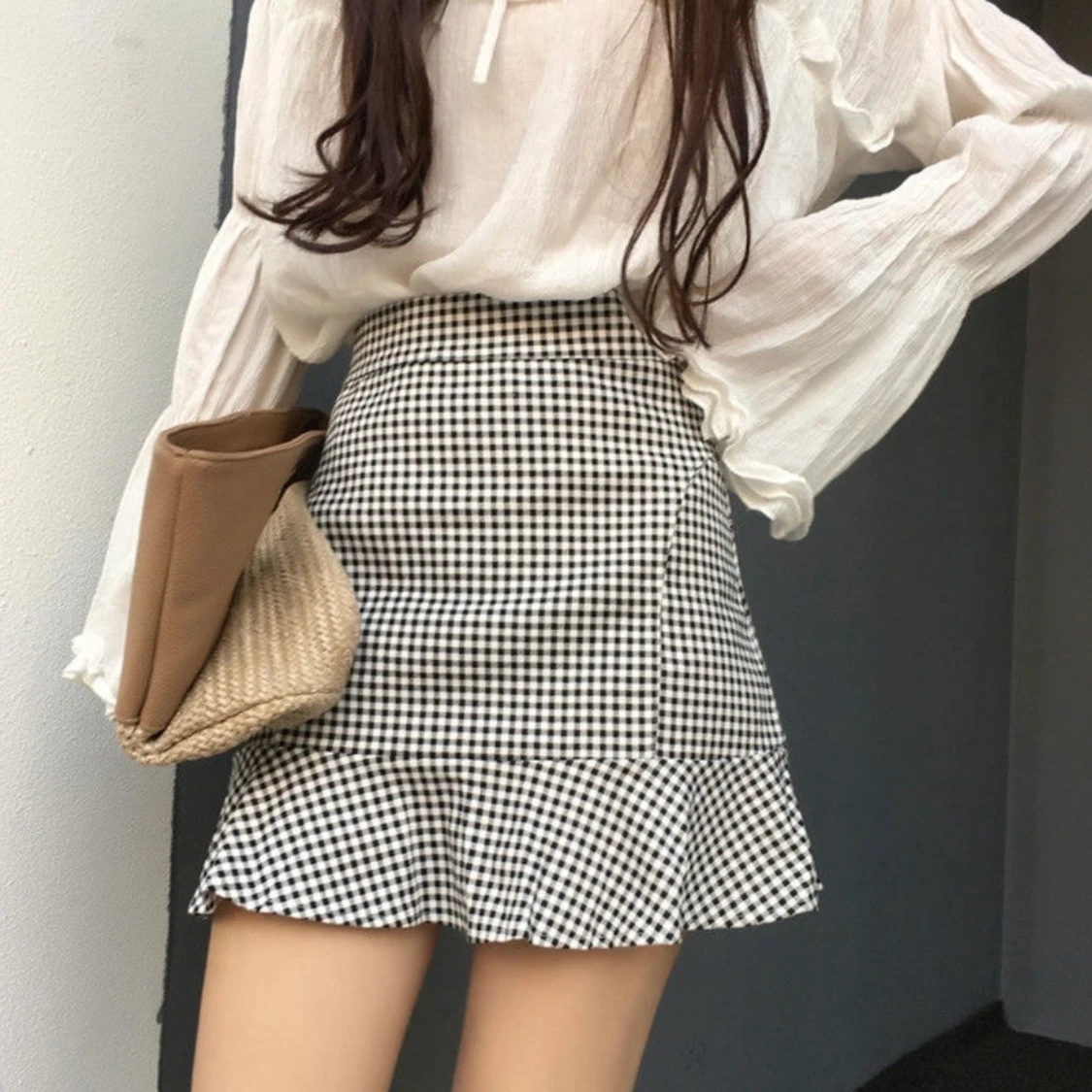 Rutig minikjol med volanger - 91