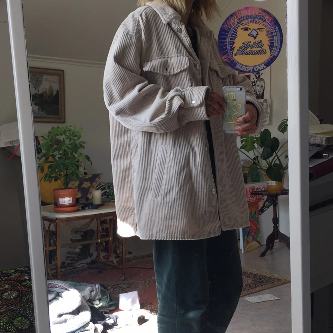 Gräddvit-beige manchesterjacka - 90