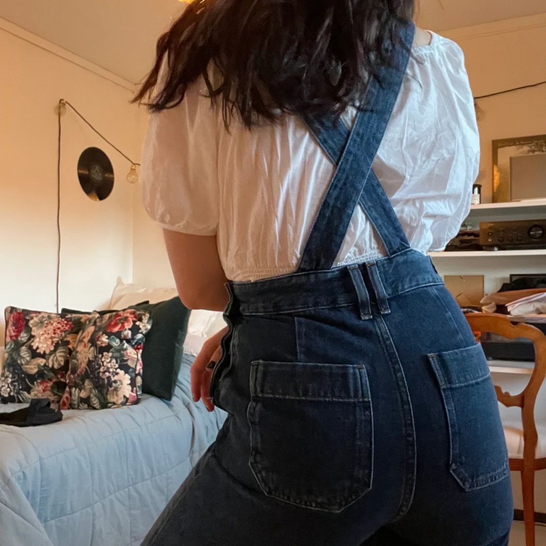 Hängselbyxor i jeans  - 90