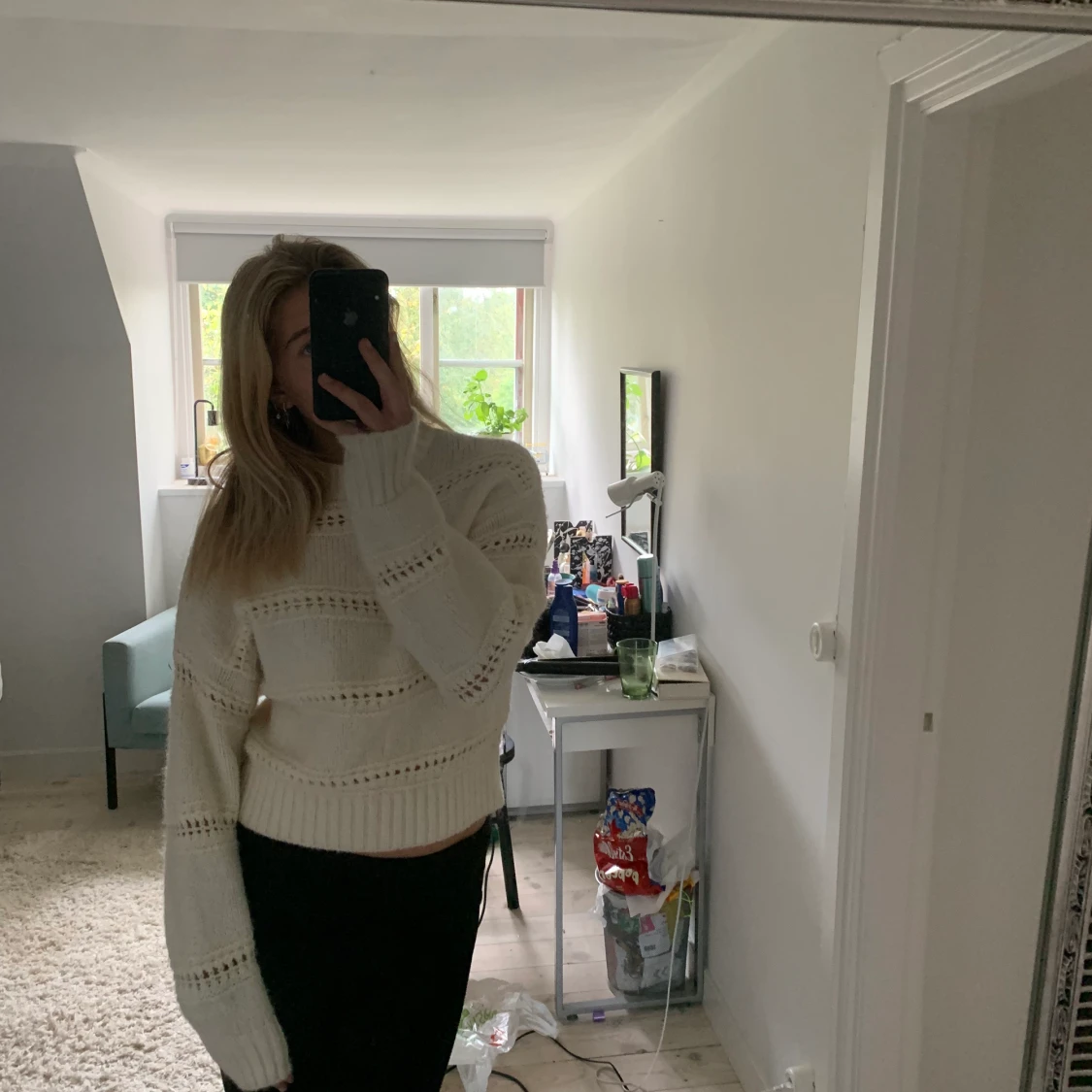 Vit stickad tröja  - 90