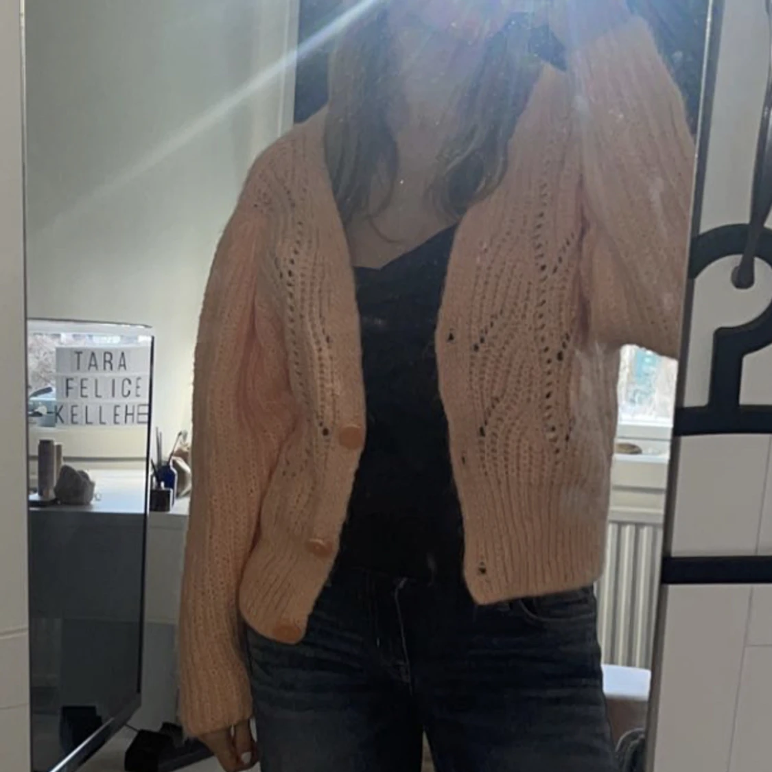 Orange stickad kofta - 90