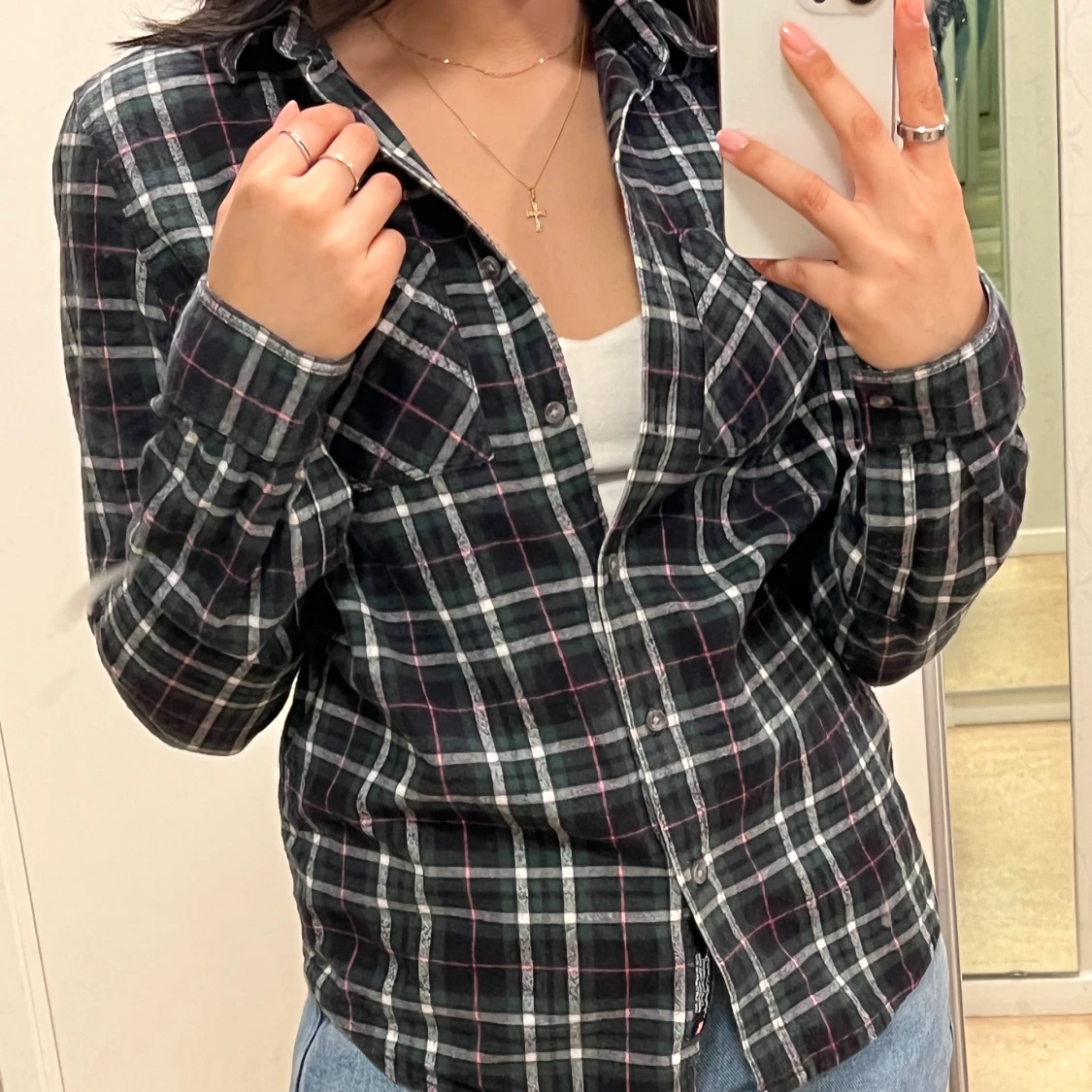 Rutig grön skjorta - 90