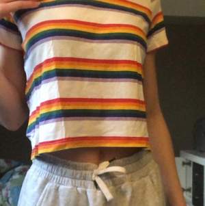 MONKI Pride tröja i storlek XS, den sitter jätte fint men den är lite genomsynlig om man tittar super nära. Det är en croptop då den passar perfekt till sommaren 💕
